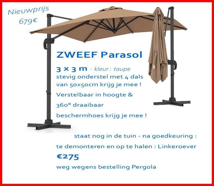 PARASOL FLOTTANT 3 x 3 m taupe sur une base solide, Jardin & Terrasse, Enlèvement, Comme neuf, Parasol flottant, Réglable
