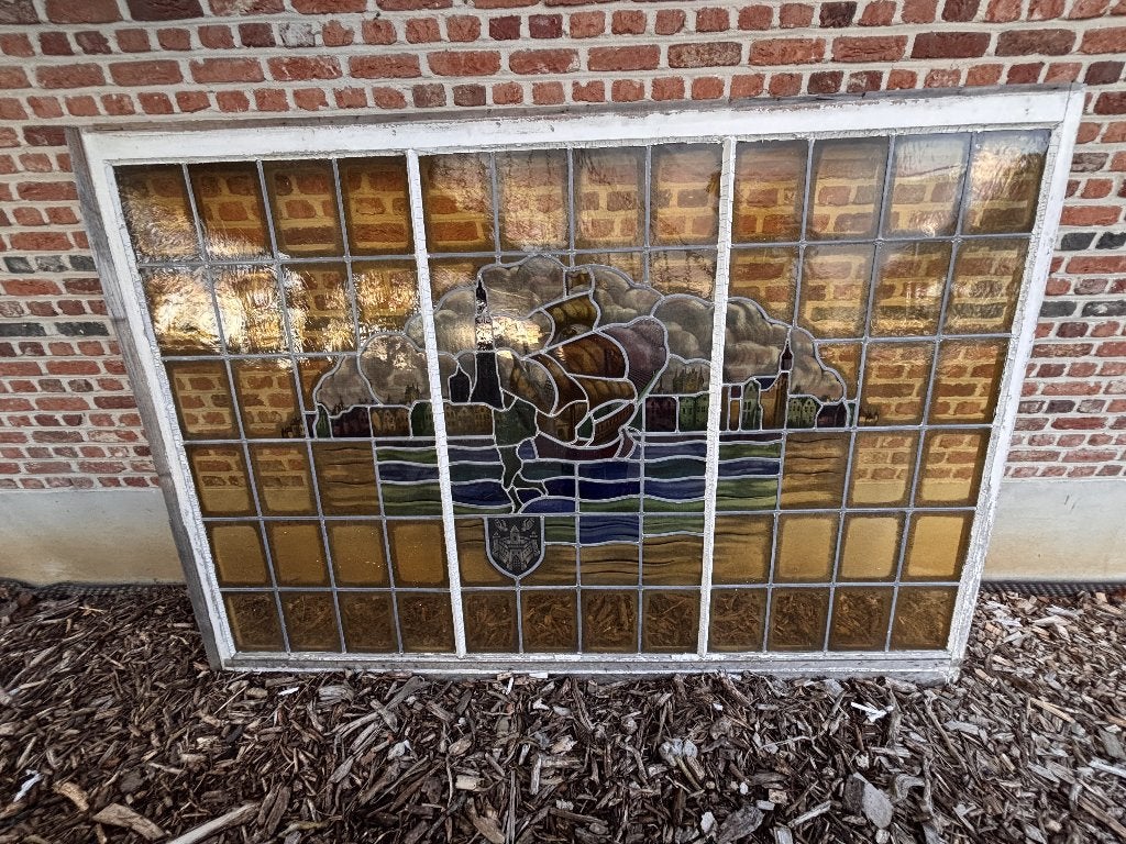 glas in lood raam stad antwerpen., Antiek en Kunst, Ophalen