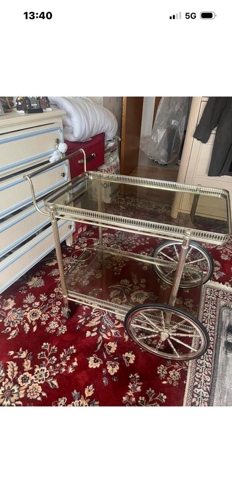 Hollywood Regency Bar Cart - Rollende kar uit het M-tijdperk, Huis en Inrichting, Ophalen, Gebruikt