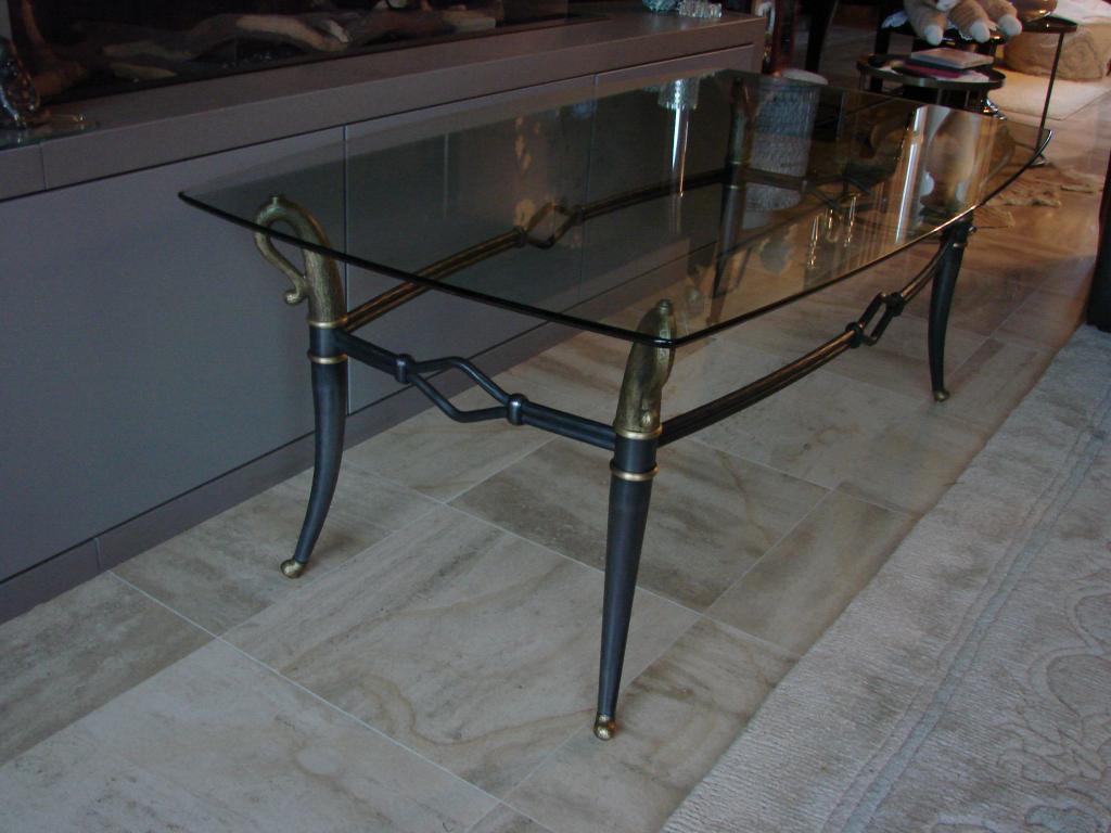 vintage: salontafelset van 2 tafels: glas en brons, Ophalen, 100 tot 150 cm, 50 tot 75 cm, 50 tot 100 cm