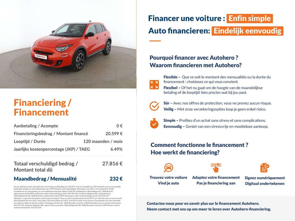Fiat 600 1.2 Mild-Hybrid La Prima (bj 2025, automaat), Adaptive Cruise Control, Leder, 5 deurs, SUV of Terreinwagen
