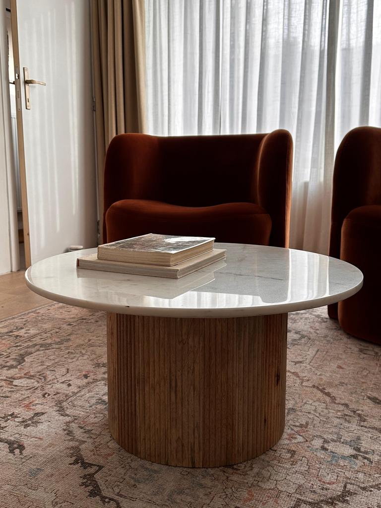Salontafel mamer en mangohout, Ophalen, Zo goed als nieuw