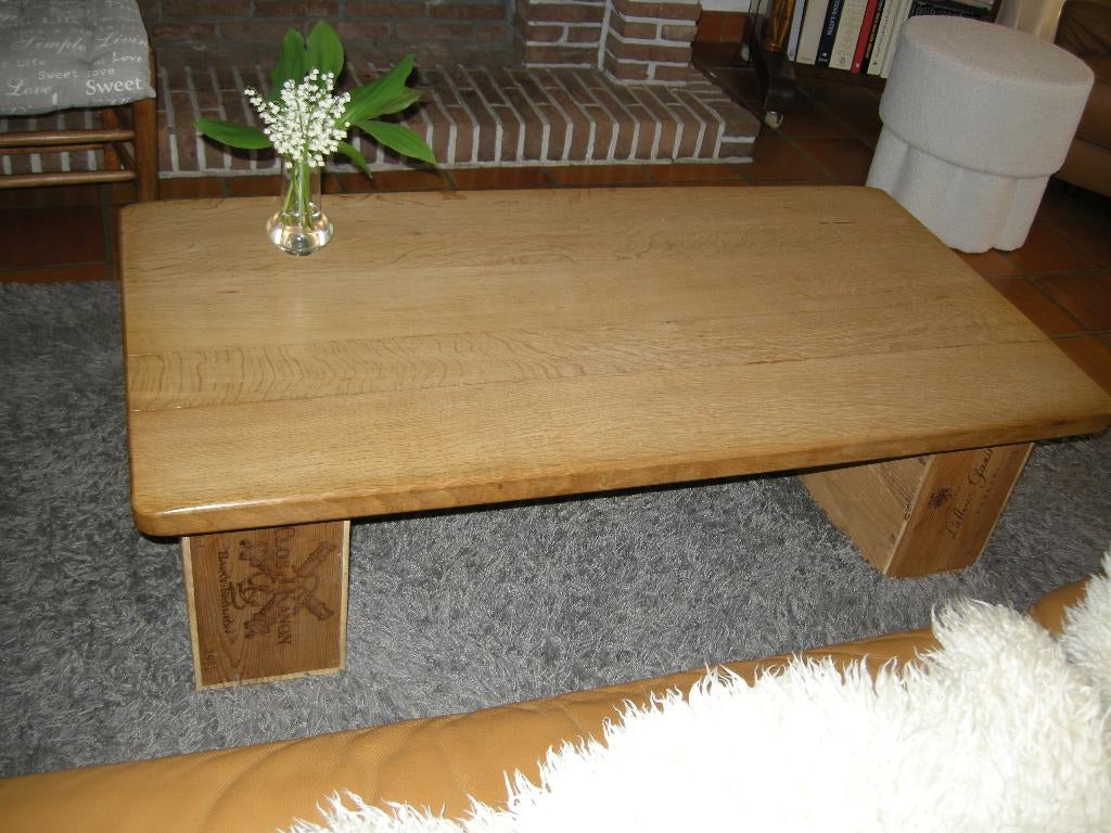Table basse en  chêne avec joli cadre de boîte à vin, Maison & Meubles, Enlèvement, Rectangulaire, Chêne