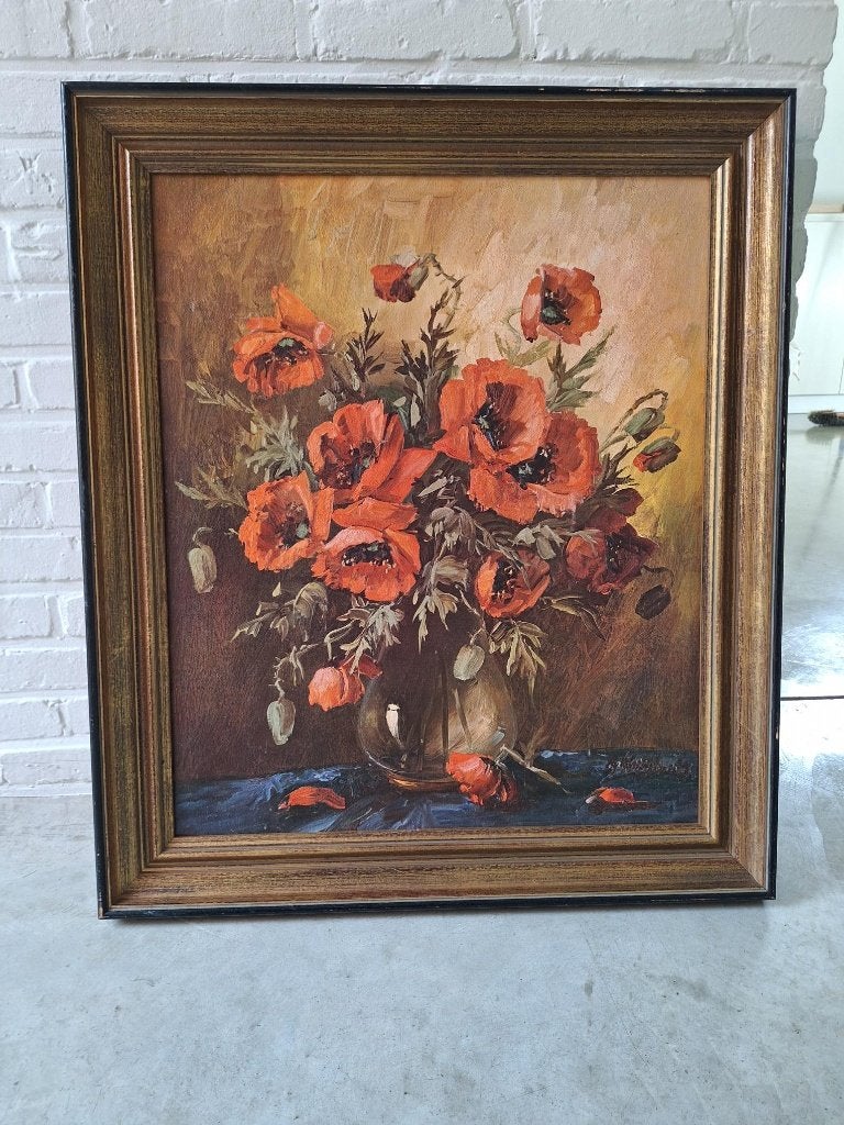 Schilderij: Vintage bloemstilleven met klaprozen, Antiek en Kunst, Ophalen