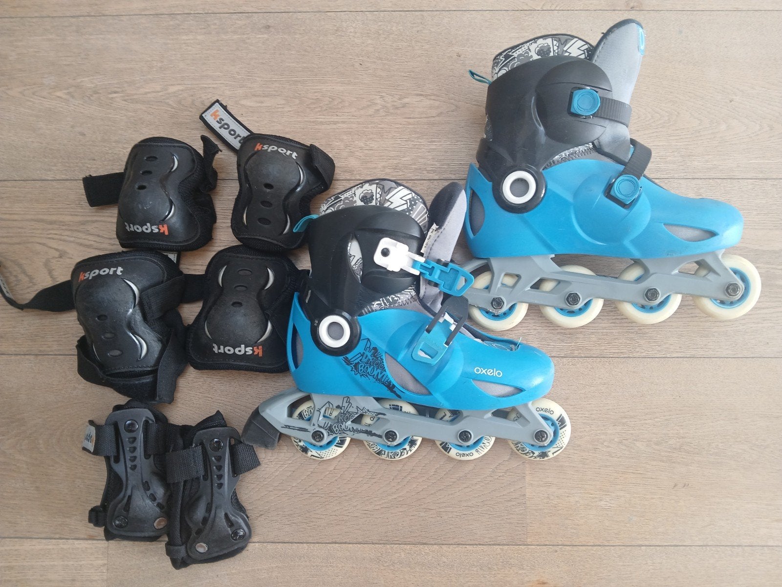 Roller Oxelo taille 34 + protections, Autres marques, Rollers 4 roues en ligne, Enlèvement, Utilisé