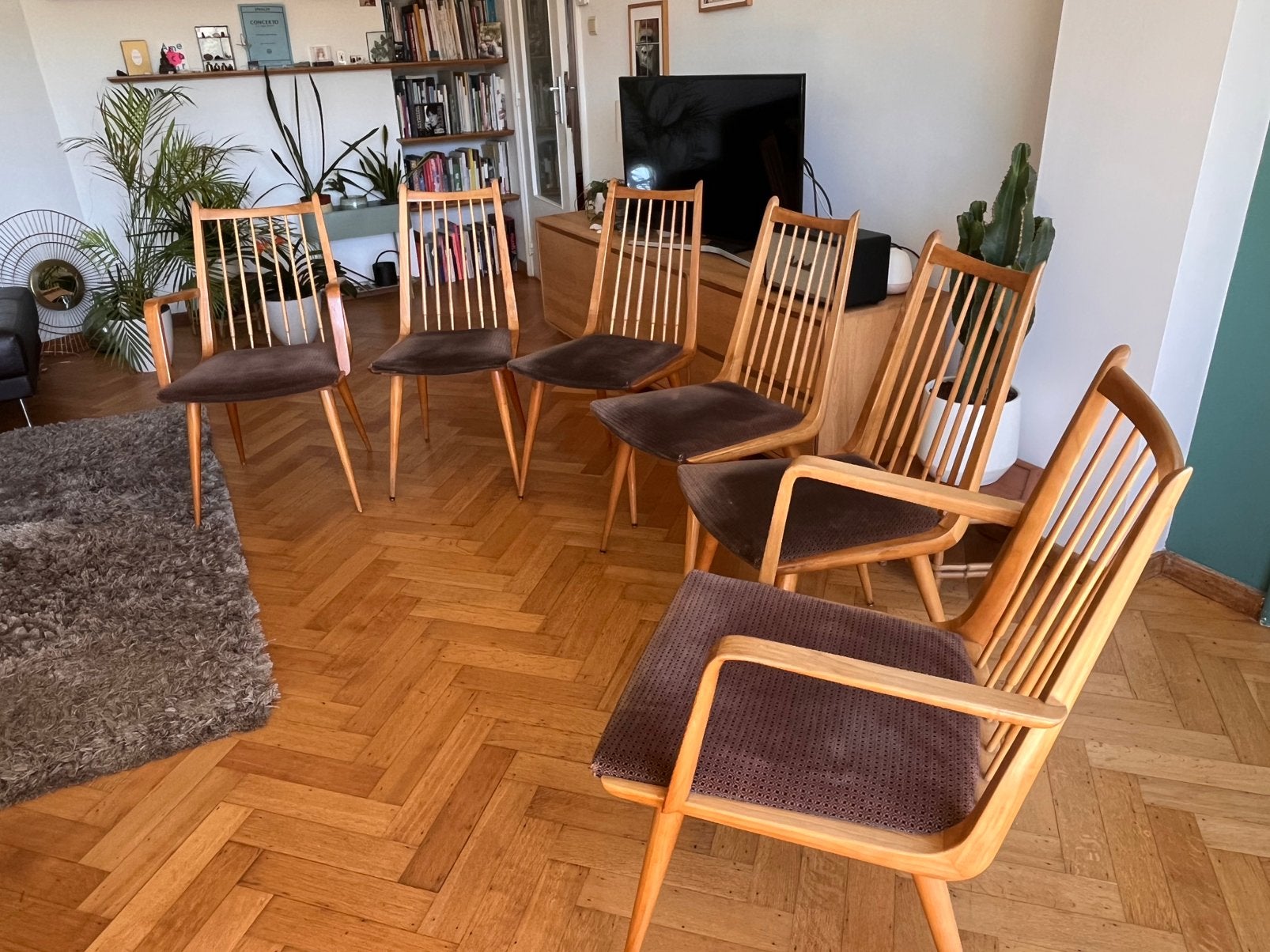 Ensemble de 6 chaises de salle à manger vintage, Vintage, Brun, Enlèvement, Bois
