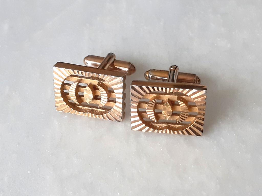 Manchetknopen vintage goud met patroon '50-60, Ophalen of Verzenden, Nieuw, Overige materialen