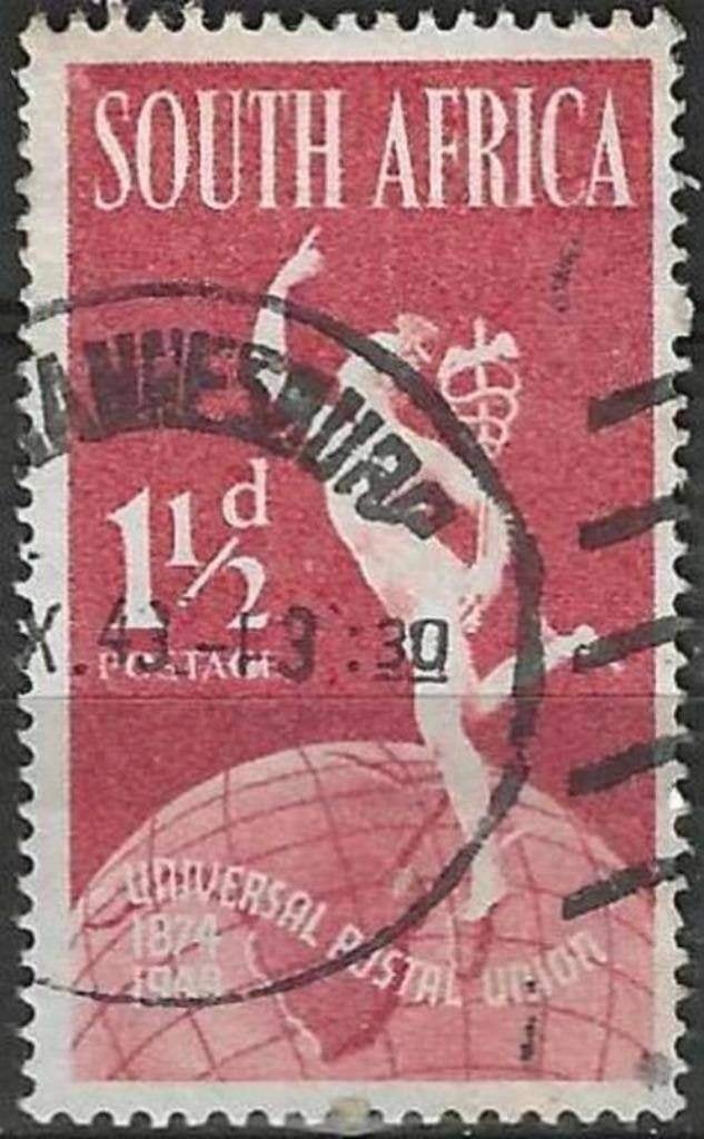 Afrique du Sud 1949 - Yvert 173 - 75 ans de l'U.P.U. (ST), Timbres & Monnaies, Timbres | Afrique, Envoi, Afrique du Sud, Affranchi