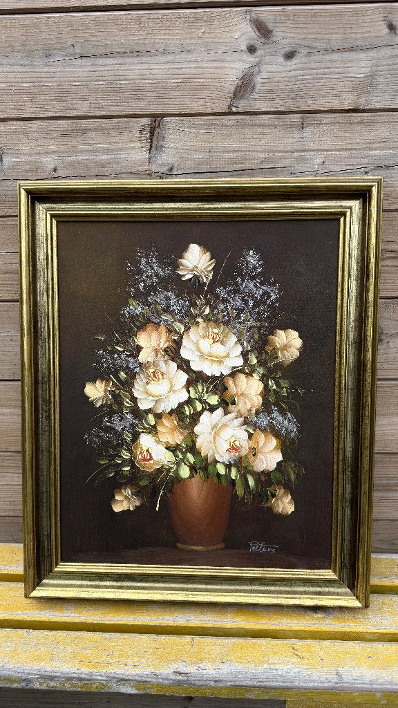 Vintage olieverfschilderij R. Peeters – bloemstilleven, Enlèvement ou Envoi, Peinture à l'huile, Signé, Toile