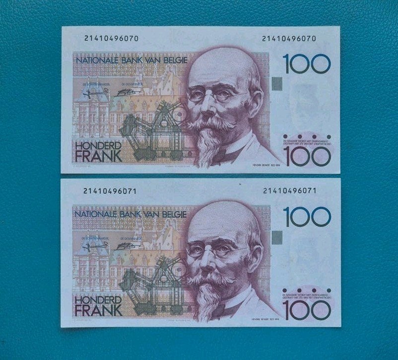 Belgiē 2 X 100 Frank  UNC  !!! OPEENVOLGENDE  NRS, Enlèvement ou Envoi, Série