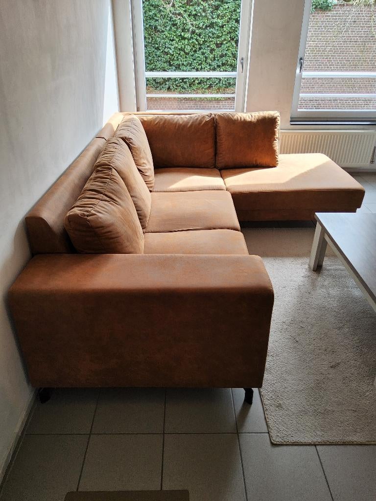 Hoekzetel congac kleur, Huis en Inrichting, Zetels | Complete zithoeken, Zo goed als nieuw, Stof, Ophalen