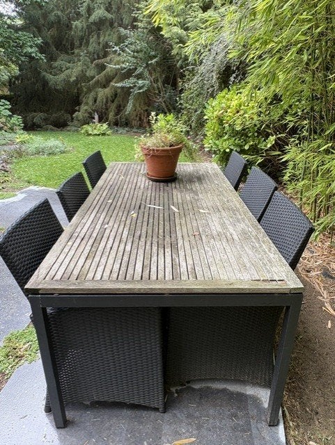 Tuintafel Bristol met 6 stoelen, Tuin en Terras, Ophalen, Gebruikt, Rechthoekig, Hout