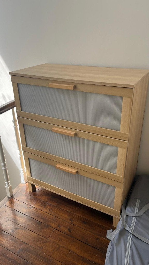 Commode 3 tiroirs en bois clair, Maison & Meubles, Enlèvement, Utilisé