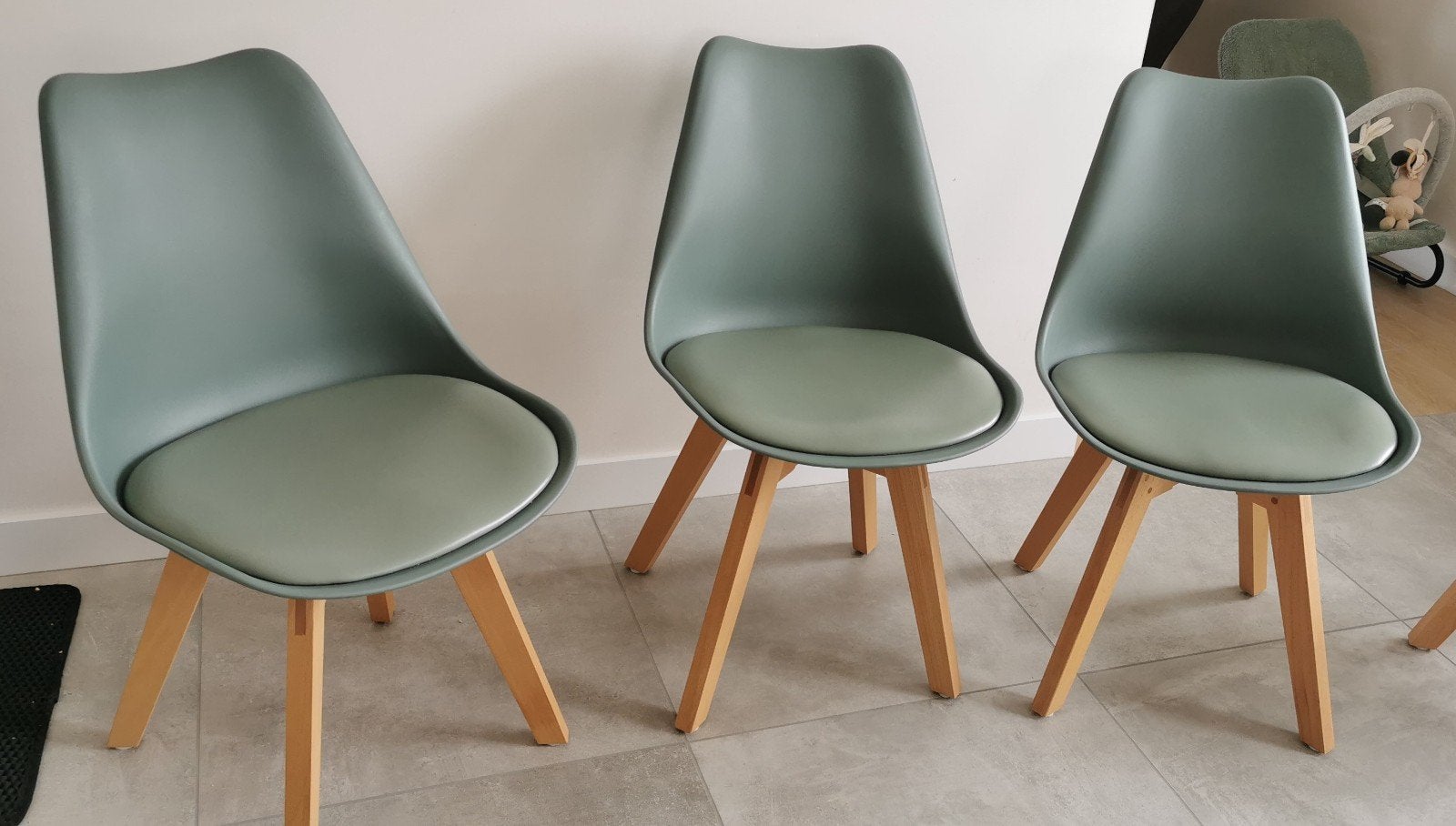 6 eetkamerstoelen – saliegroen, Maison & Meubles, Chaises, Enlèvement, Utilisé, Autres couleurs, Cinq, Six Chaises ou plus