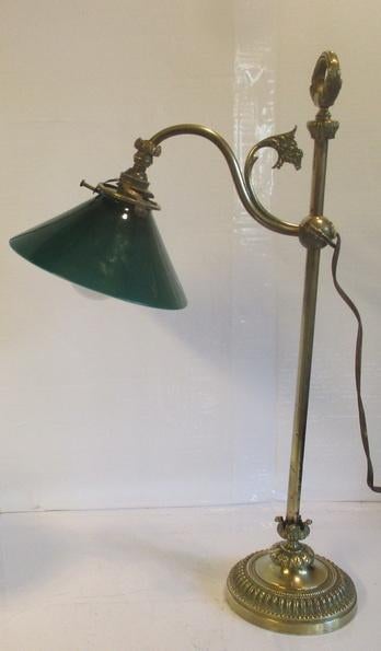 mooie antieke bronzen bureaulamp groene kap, Antiek en Kunst, Antiek | Verlichting, Verzenden