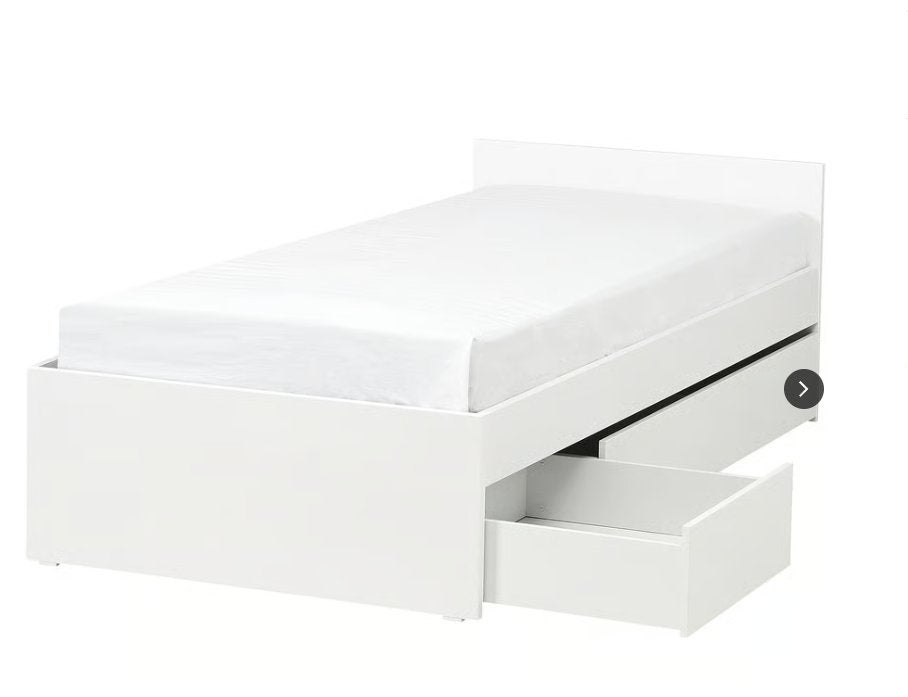 Eenpersoonsbed Ikea VIHALS, bedframe met 2 bedlades + matras, Ophalen, 90 cm, Eenpersoons, Wit