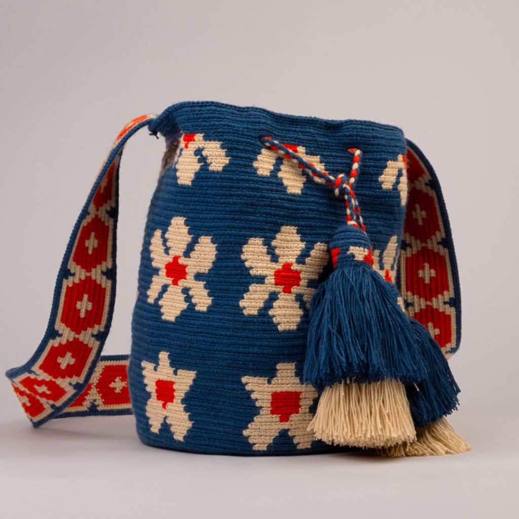 Wayuu Tasche handgehaakt uit Colombia Boho Ethno, Handtassen en Accessoires, Tassen | Damestassen, Verzenden, Blauw, Schoudertasje