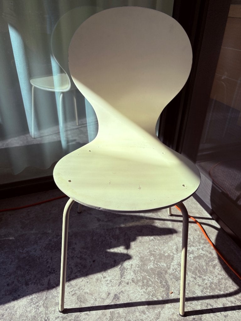 Set van 4 retro design stapelstoelen (opknappers) – Wit/Hout, Ophalen, Gebruikt, Wit, Vier