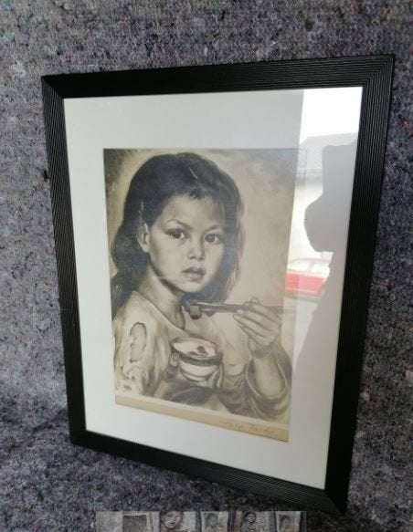 vintage litho Sara Farhi signeerd 1954, Antiquités & Art, Art | Lithographies & Sérigraphies, Enlèvement, Lithographie, Encadré