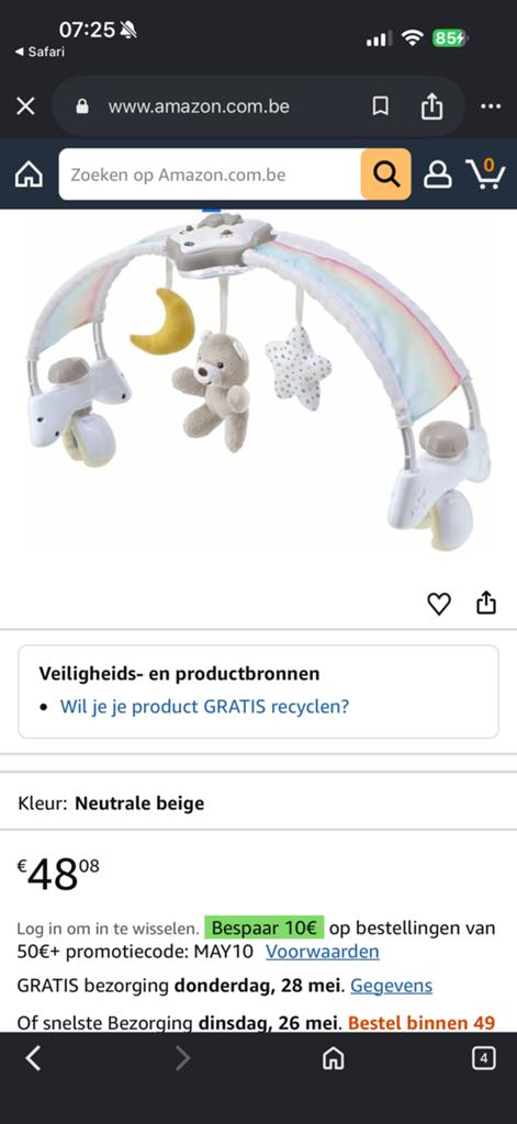 Chicco Rainbow Sky 2-in-1 muziekmobiel / bedboog, Ophalen, Zo goed als nieuw