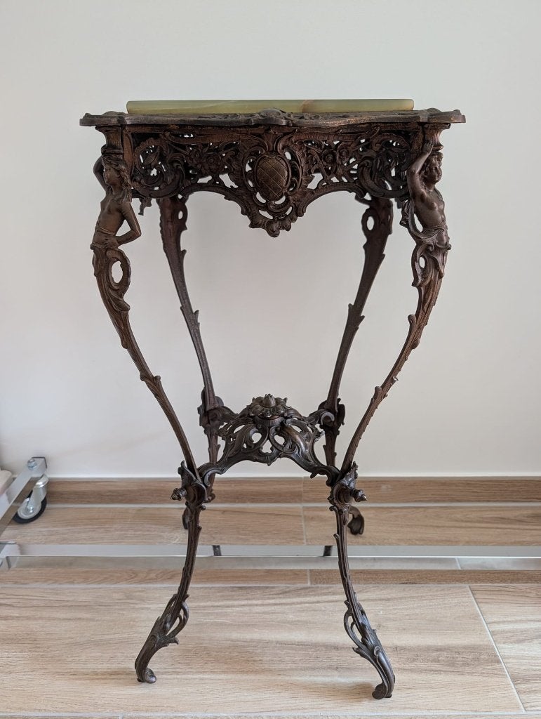 Antieke kariatide voetstuktafel - Napoleon III-stijl, Ophalen, Overige materialen