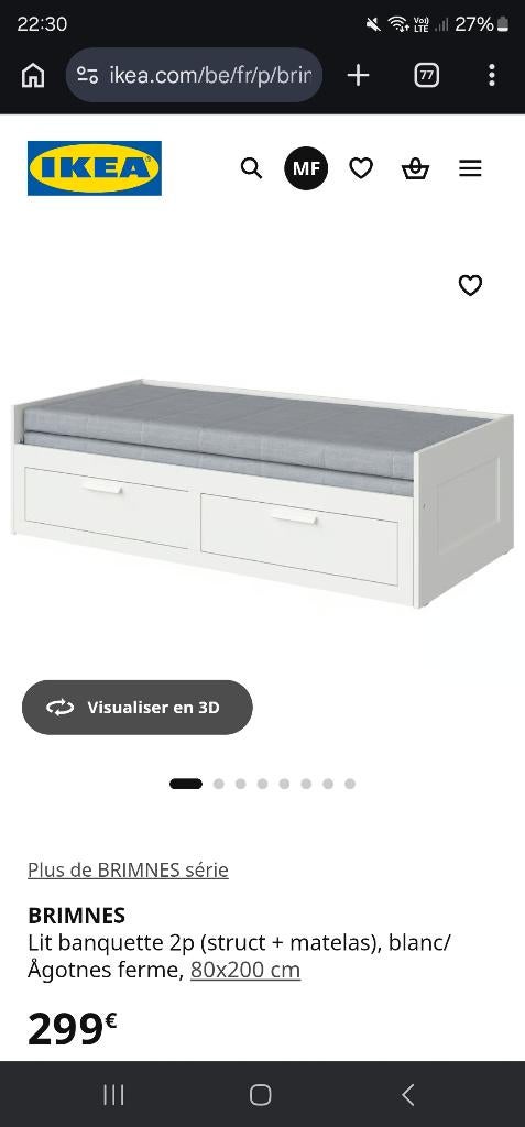 Lit Brimnes blanc, Maison & Meubles, Chambre à coucher | Lits, Comme neuf, 200 cm, Deux personnes, Enlèvement
