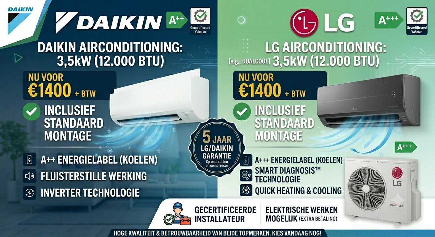 Daikin of LG 12.000 btu/h 3,5kw wand type split, Timer, Nieuw, Ophalen of Verzenden, 100 m³ of groter