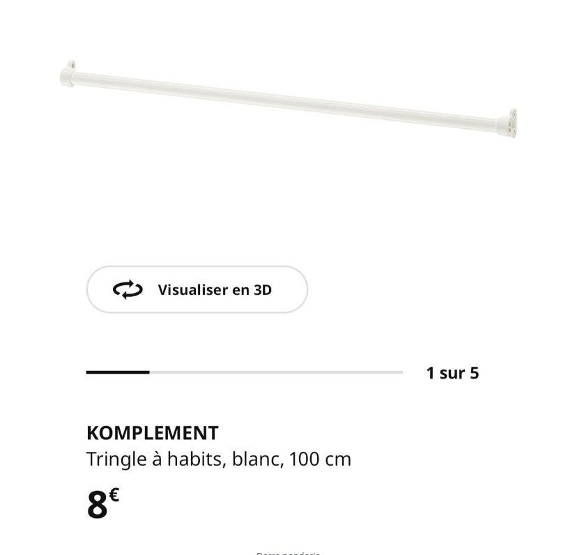 Barre de penderie Pax Ikea 100cm blanc, Maison & Meubles, Armoires | Étagères, Enlèvement, Comme neuf