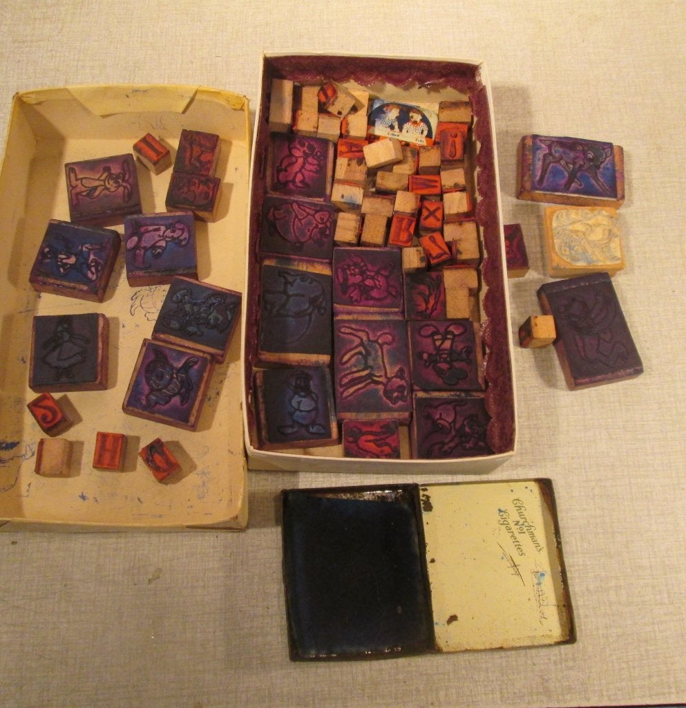Mooie Partij van Retro Houten Stempels met stempelkussen, Ophalen of Verzenden, Overige typen