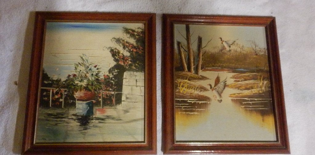 (8) -2 cadres peintures, Minder dan 50 cm, Ophalen of Verzenden, Zo goed als nieuw, Schilderij