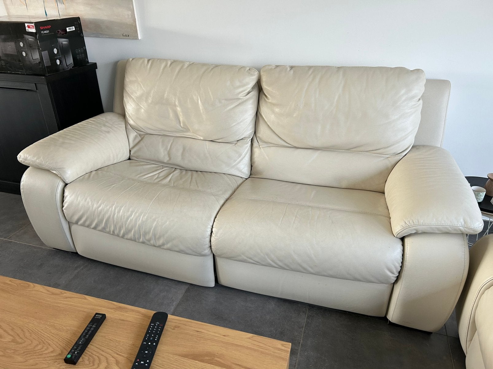 Salon cuir.  Bon etat  3places + 2places, Maison & Meubles, Enlèvement, Utilisé, Cuir, Quatre personnes ou plus