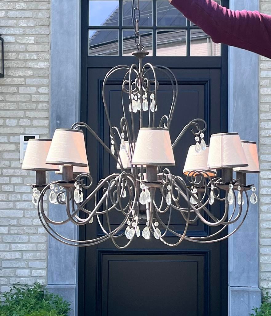 Kroonluchter metaal met 8 lampen, Maison & Meubles, Lampes | Lustres, Enlèvement, Comme neuf, Métal