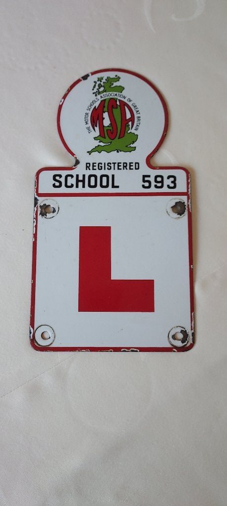 oud emaille bord van Engelse autorijschool, Verzenden, Gebruikt, Reclamebord