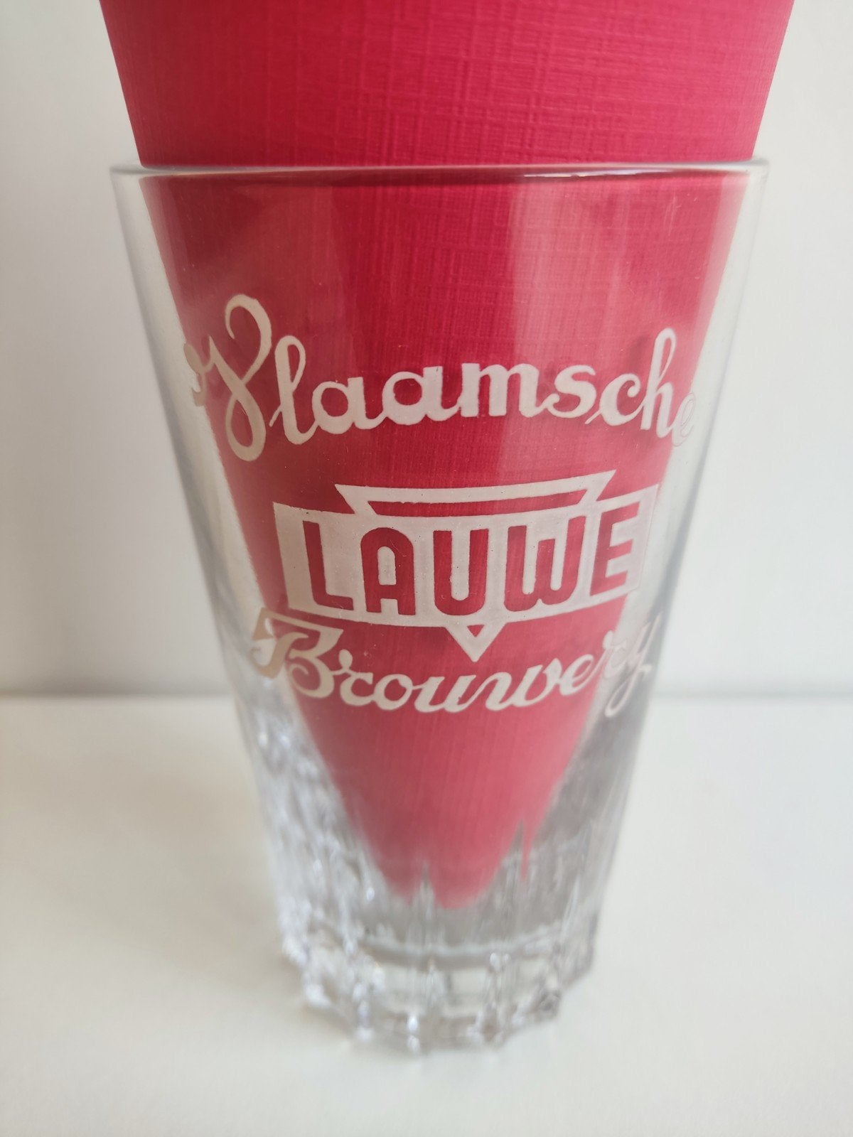 Vintage bierglas - Vlaamsch Lauwe Brouwerij (Zeldzaam), Verzamelen, Ophalen, Zo goed als nieuw, Glas of Glazen, Overige merken