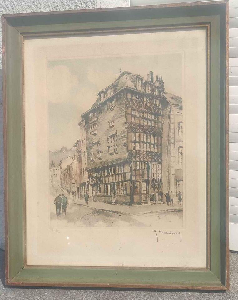 gravure ruelle animee signe roger hebbelinck, Antiek en Kunst, Kunst | Etsen en Gravures, Ophalen of Verzenden