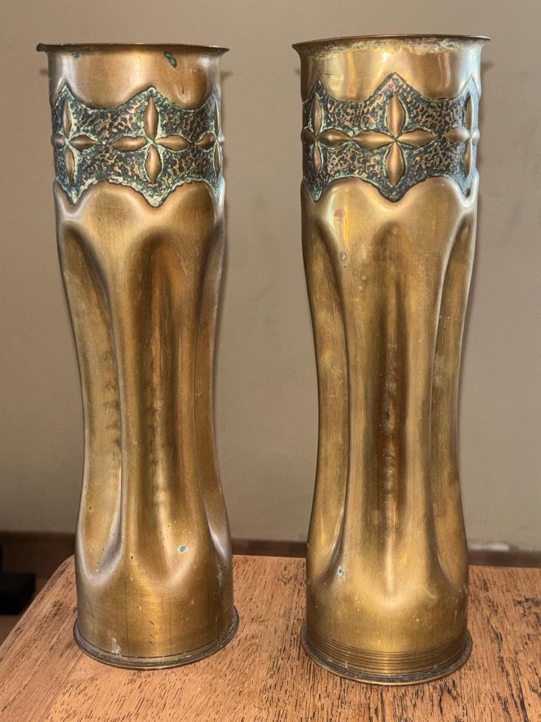 2 obussen ‘trench art’ 29cm, Verzamelen, Ophalen of Verzenden