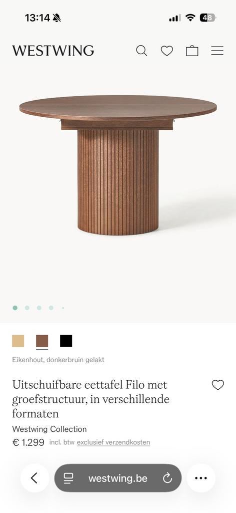 Eettafel Westwing 120-160cm, Ophalen, Zo goed als nieuw