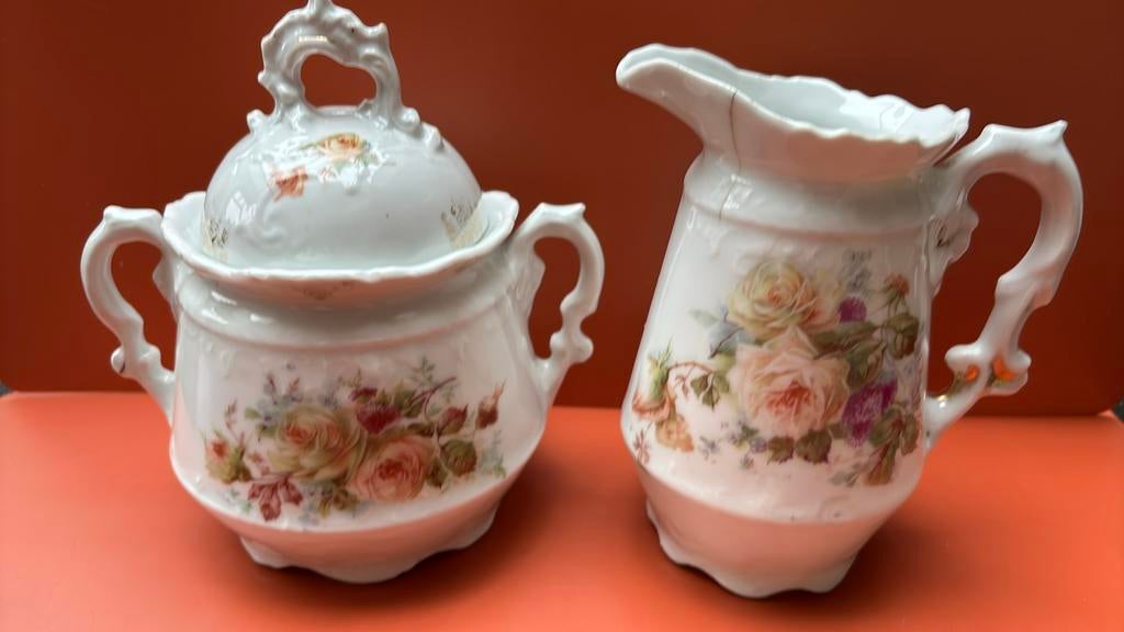 Oud Brussels melk kannetje en suikerpot, Ophalen of Verzenden