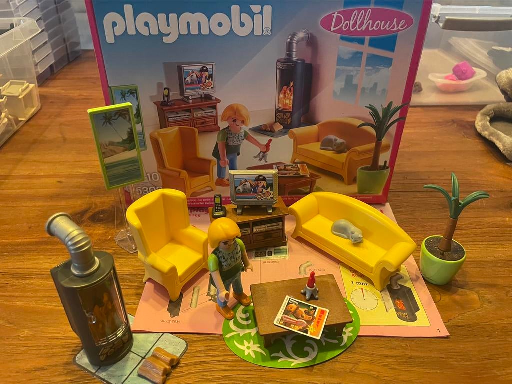 Playmobil 5308 dolhouse woonkamer met kachel, Ophalen of Verzenden, Zo goed als nieuw, Complete set