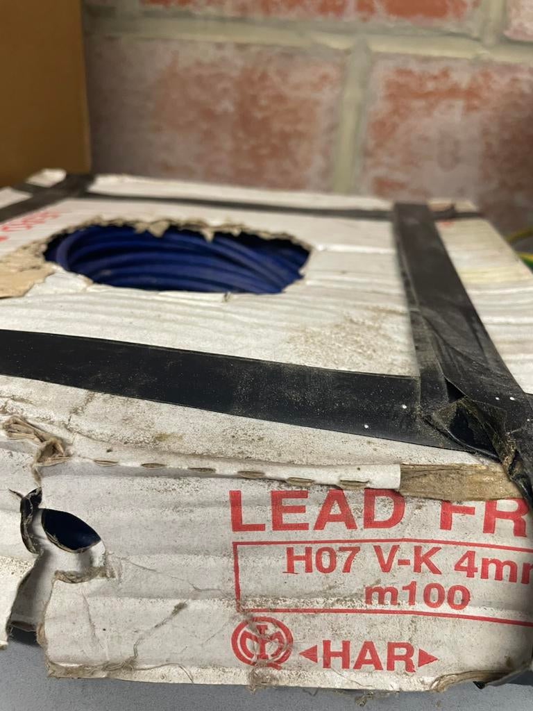 236m VOB 4mm2 zwart+blauw elektriciteitskabel samengeslagen, Doe-het-zelf en Bouw, Elektriciteit en Kabels, Ophalen, Nieuw, Kabel of Snoer