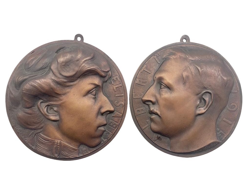 Elisabeth & Albert I Léon-medailles van Vogelaar België, Ophalen of Verzenden, Brons