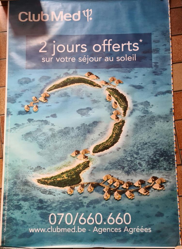Affiche 119cm x 174cm CLUB MED, Enlèvement ou Envoi, Utilisé, Affiche ou Poster pour porte ou plus grand, Publicité