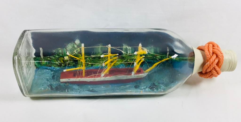 Vintage gemonteerd schip in glazen fles 70’s, Ophalen of Verzenden