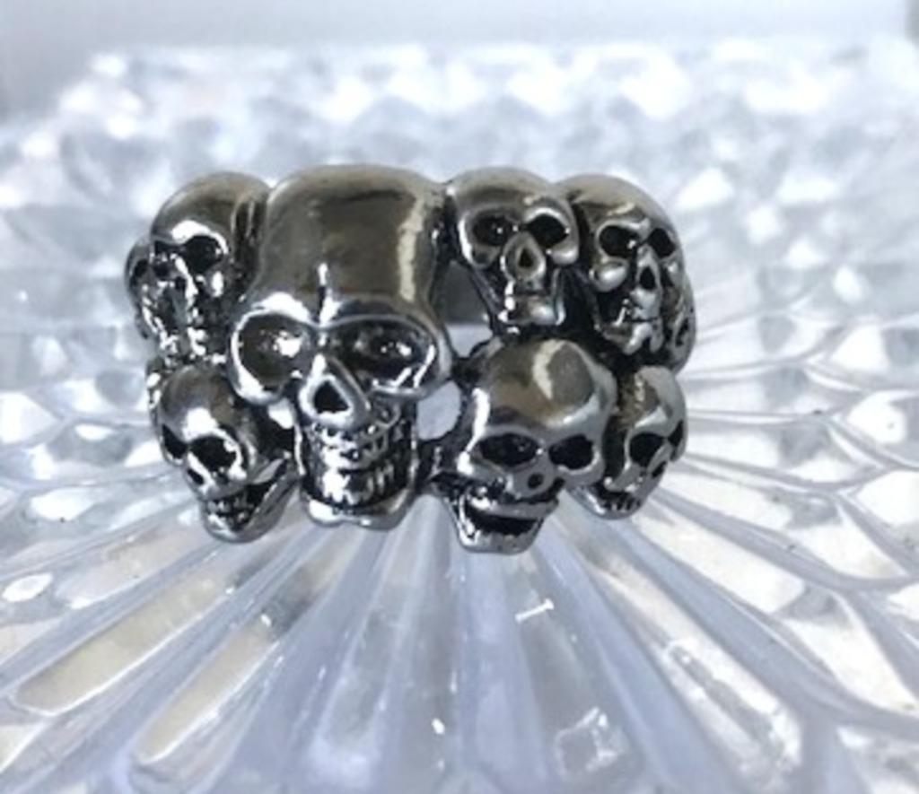 Doodshoofd vrijmetselaars Schedel Ring Zilver😎💎💑🎁🤗👌, 20 of groter, Wit, Ophalen of Verzenden, Zo goed als nieuw