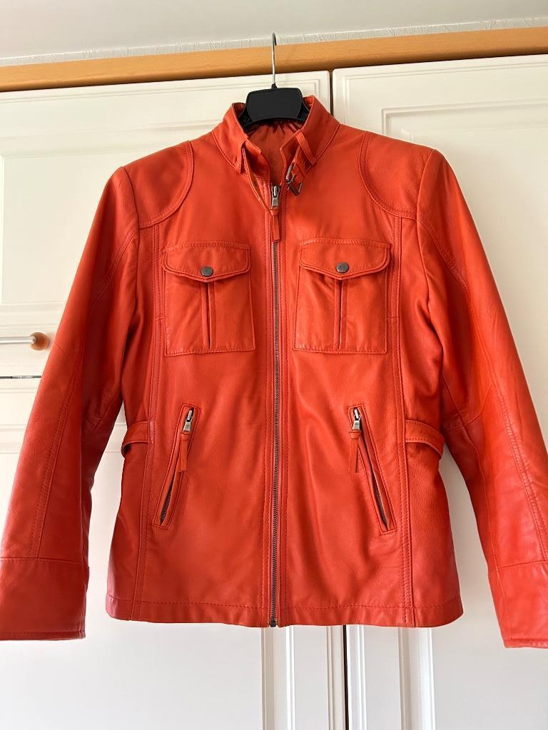 Lederen damesvest oranje, Ophalen, Zo goed als nieuw, Maat 42/44 (L), Oranje