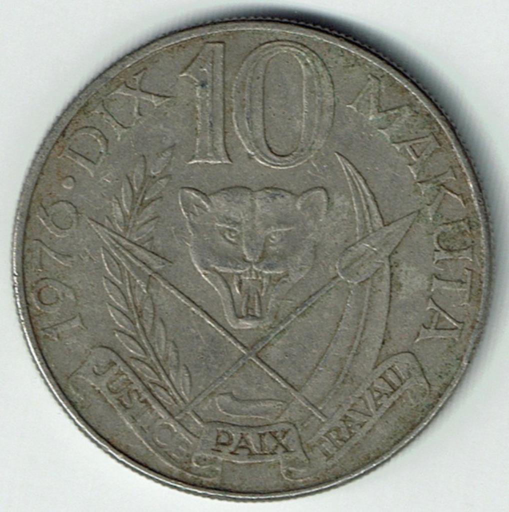 10 Makuta 1976 Zaïre, Postzegels en Munten, Munten | Afrika, Verzenden, Overige landen, Losse munt