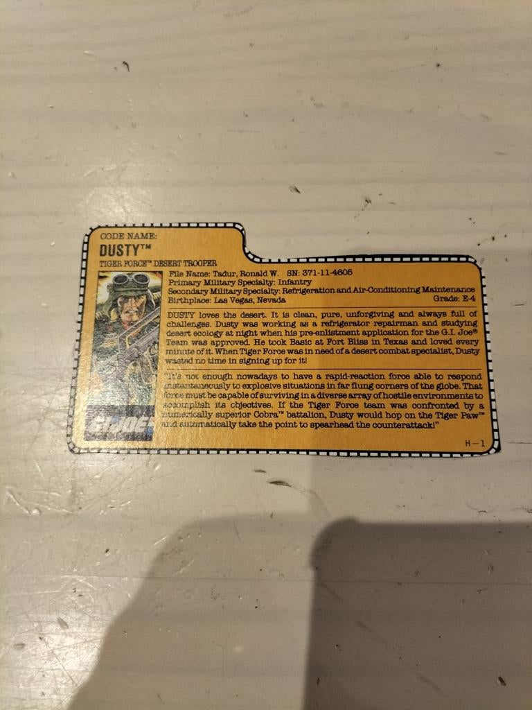 Gi Joe Tiger Force Dusty file card, Verzamelen, Ophalen of Verzenden