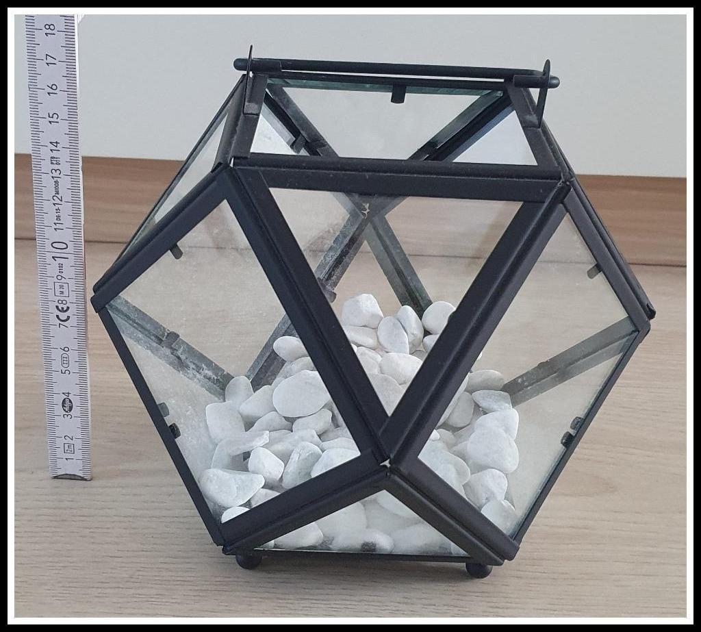 Glazen decoratie 'windlicht' met zwart metaal ---> voor (luc, Ophalen, Zwart, Zo goed als nieuw, Metaal