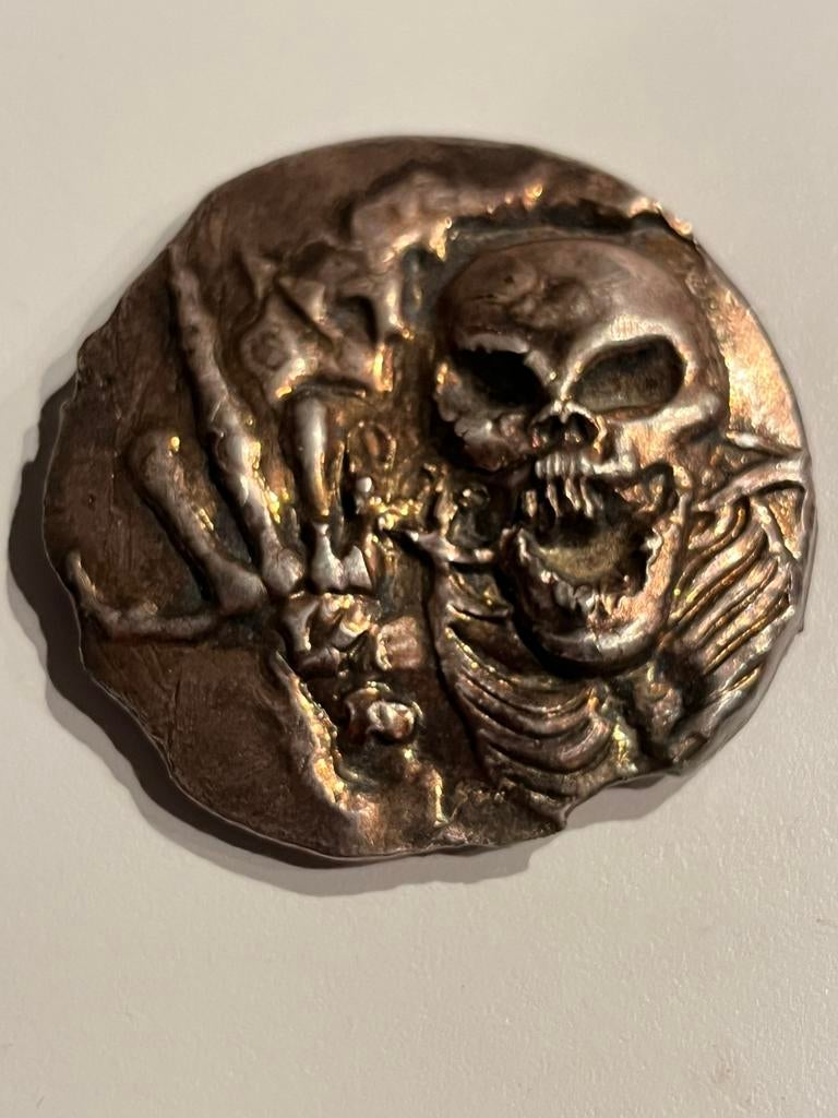 Unieke handgegoten 999 zilver silver art bar PPD skeleton, Postzegels en Munten, Edelmetalen en Baren, Zilver, Ophalen of Verzenden