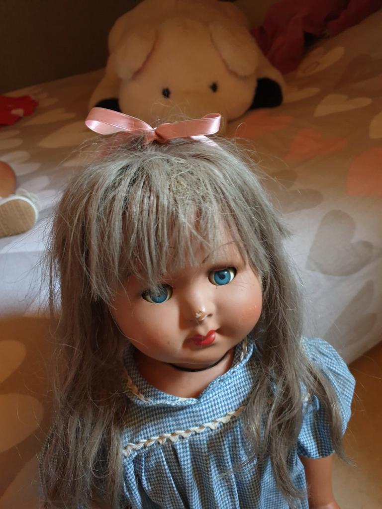 Grote pop van papier mache ,oude pop, Verzamelen, Poppen, Ophalen of Verzenden, Zo goed als nieuw, Pop